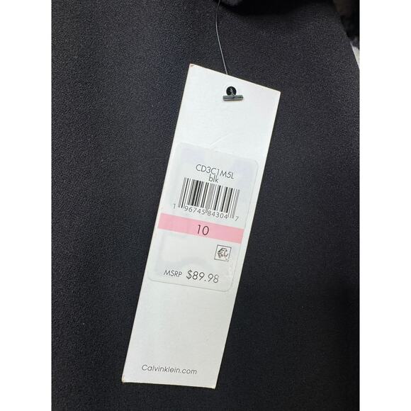 Calvin Klein Sz 10 Long Ruffle Cuff Sleeve Round Neck Scuba Crepe Sheath Dress - Picture 2 of 7